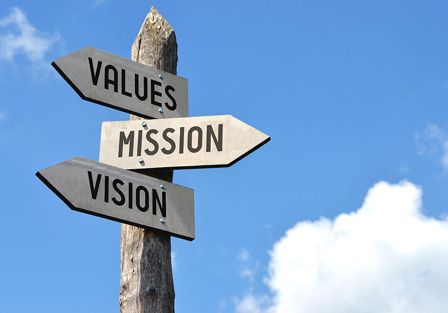 Values, mission, vision signpost